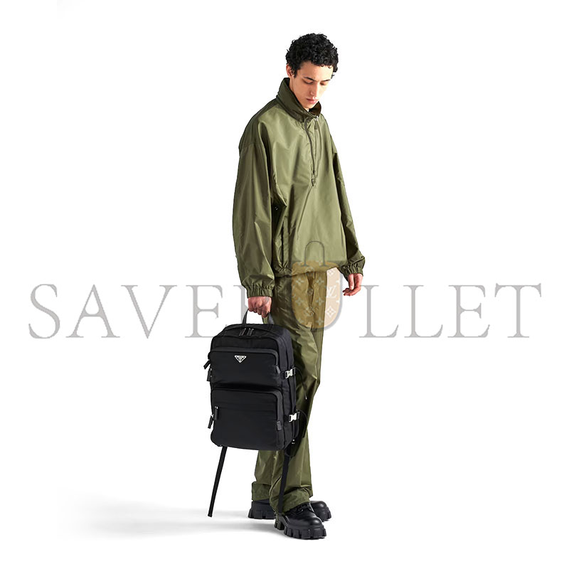 Pra*a re-nylon and saffiano leather backpack 2vz101 (45*26.5*21.5cm)